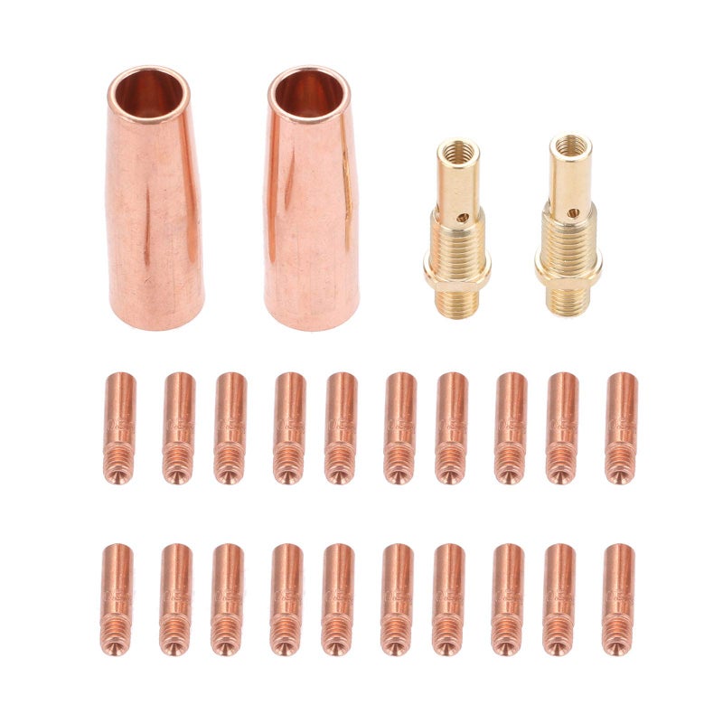 DRELD Mig Welding Gun Kit 0.023" Tip-Nozzle-Diffuser Replacement for Lincoln Magnum 100L Tweco Mini/#1: 20pcs Contact Tips 11-23 0.023" + 2pcs Gas Nozzles 21-50 1/2" + 2pcs Gas Diffuser 35-50 (Pack of 24) - Image 1